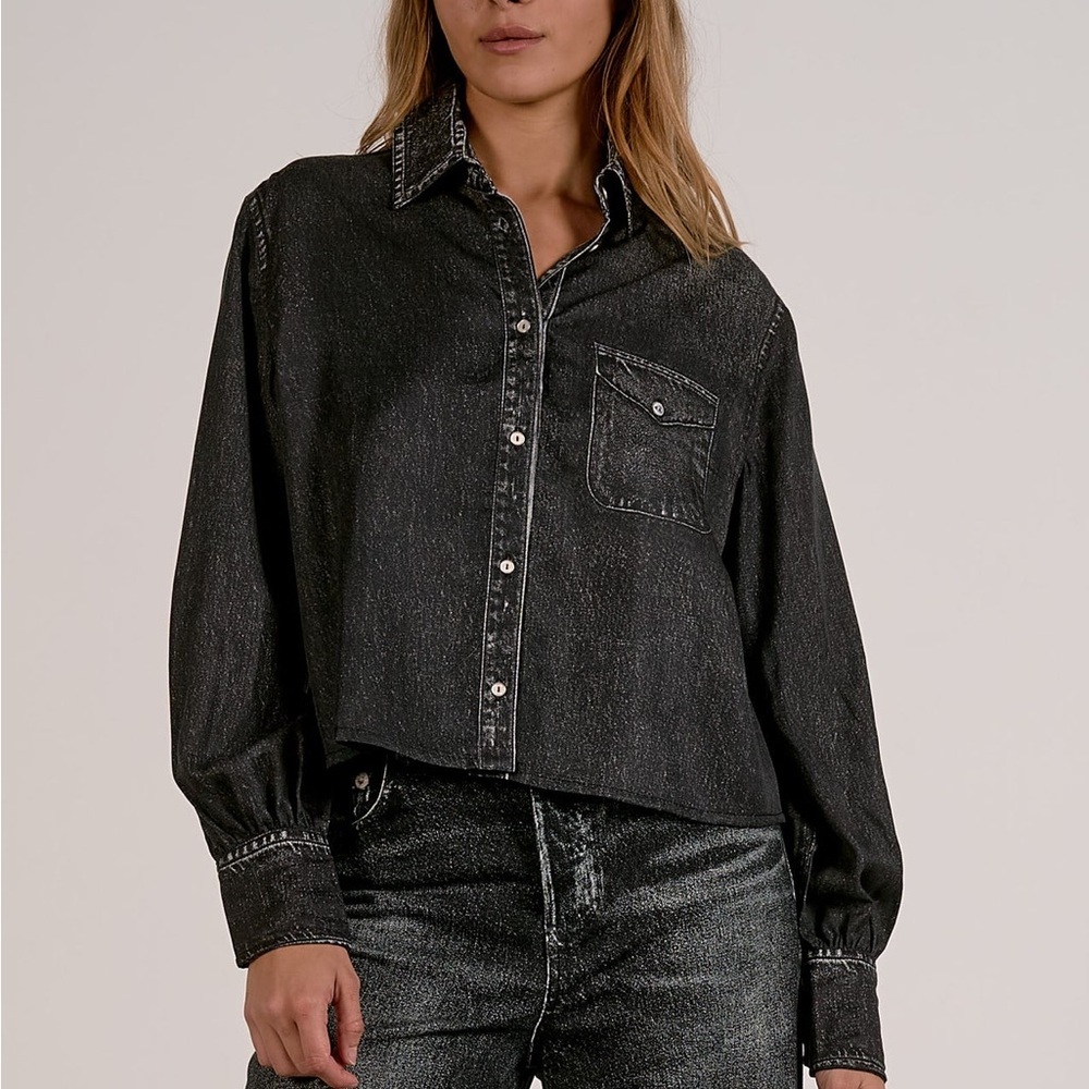 NWT Elan Julia shirt cropped soft button down women's size medium oversized